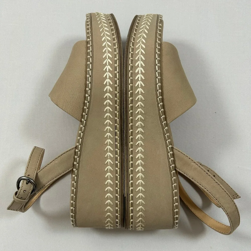 Frye Sandals Platform Wedge Womens 6M Clay Beige Leather Joy‎ Ankle Strap